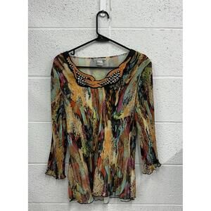 Vintage Alberto Makali Colorful Blouse w/ Beaded Accents (L)
